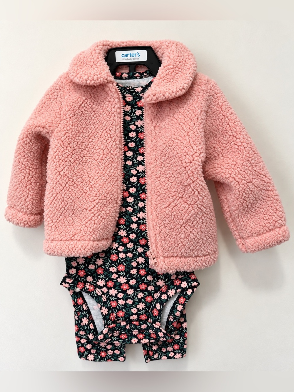 Carter’s Baby Girl 3-6M Pink Sherpa Floral 3 Piece Outfit Set NWT
